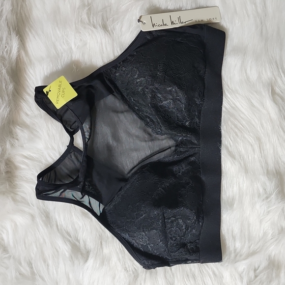 Nicole Miller Black Mesh High Neck Lace Bra Top Large NWT - Picture 7 of 7